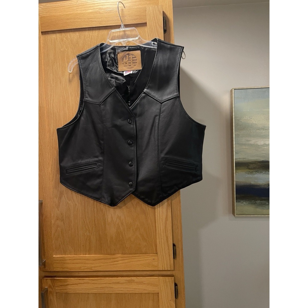 Kerr Leathers Black Leather‎ Western Biker Vest Made in USA Women XL